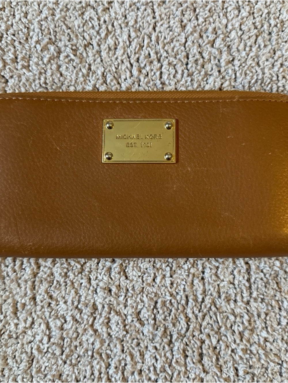 Michael Kors Brown Leather Continental Wallet with Gold Plaque